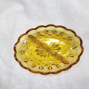 Vintage Amber Glass Divided Serving Dish